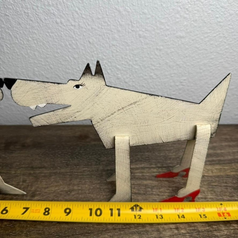 Acme Animal Dog Sculptures Sue Parke Don Gidley Folk Art Metal Pair Red Heels - Picture 14 of 16
